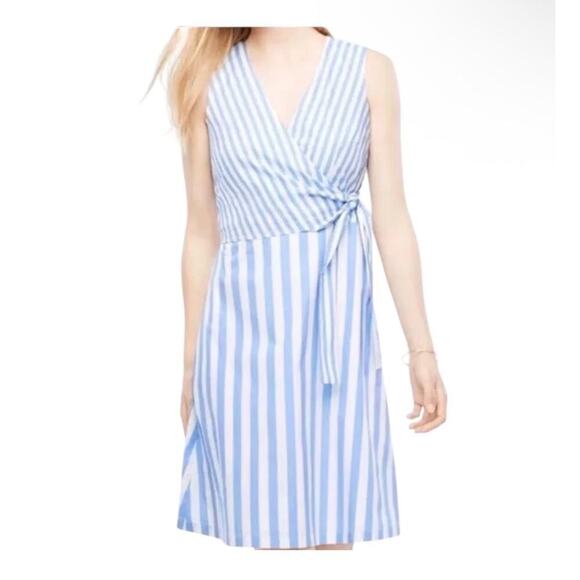 Ann Taylor Dresses & Skirts - Ann Taylor Striped Poplin Wrap Dress, Blue White Women's Size 0 95% Cotton